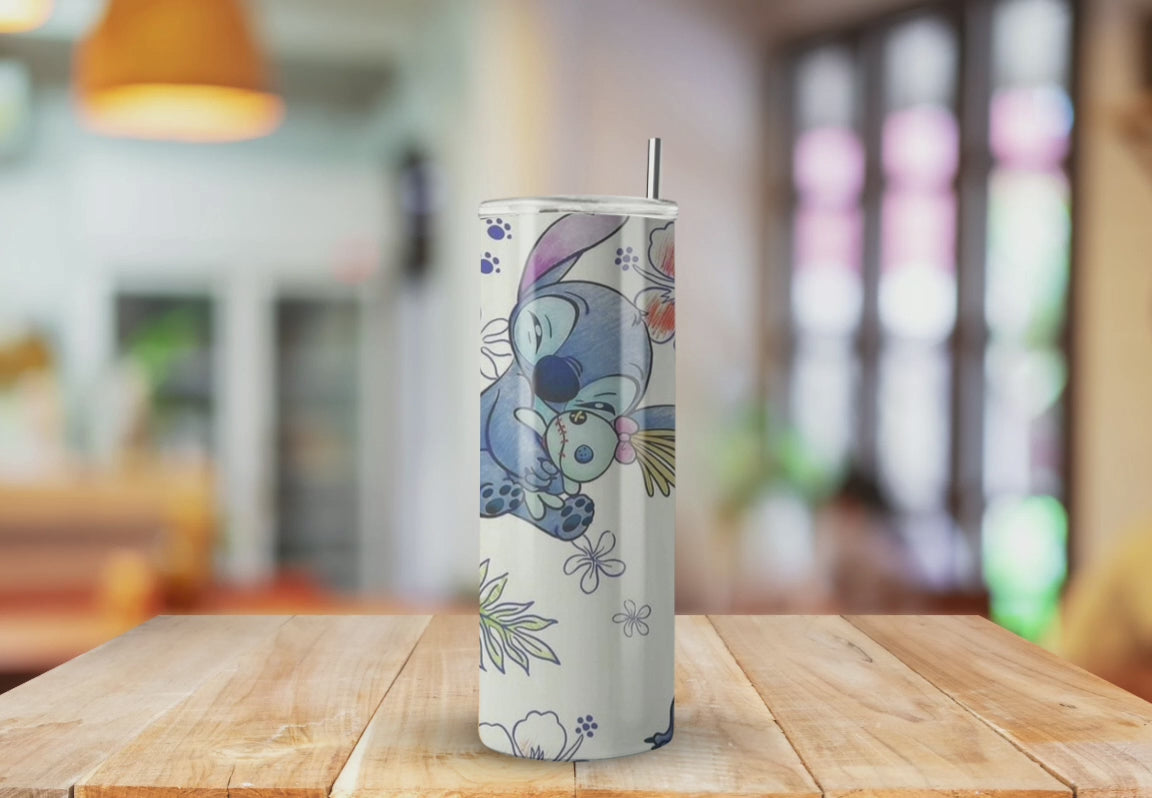 Stitch Pattern White Sandy Tropical - Fully Completed Tumbler Skinny Straight 20/30oz