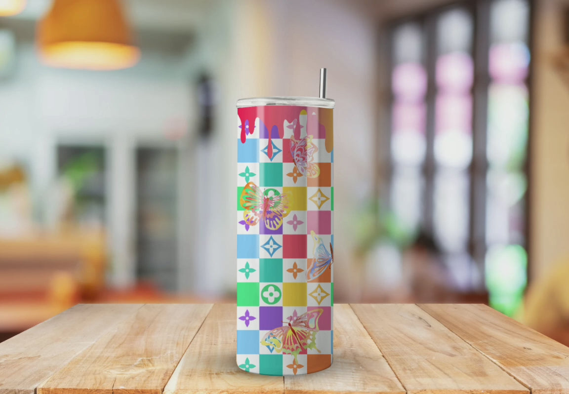 LV Rainbow Butterfly Inspired - Fully Completed Tumbler Skinny Straight 20/30oz