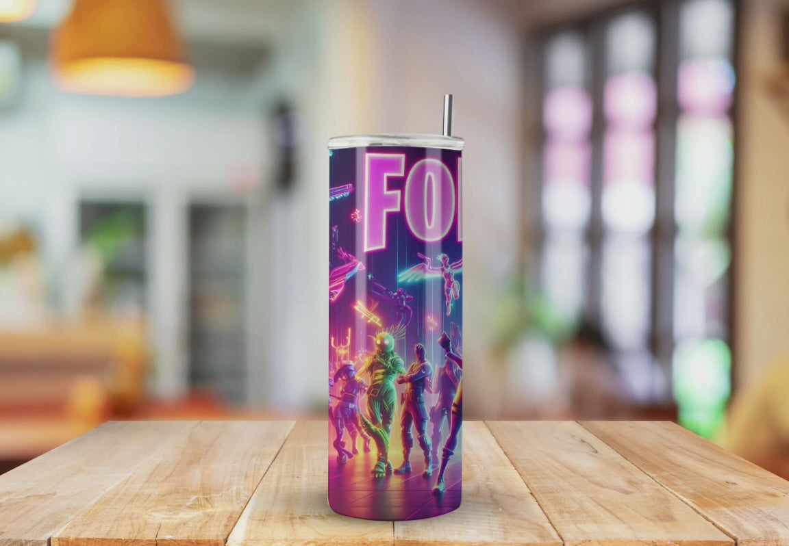 Fortnite Inspired Neon Colorful Gaming - Fully Completed Tumbler Skinny Straight 20/30oz