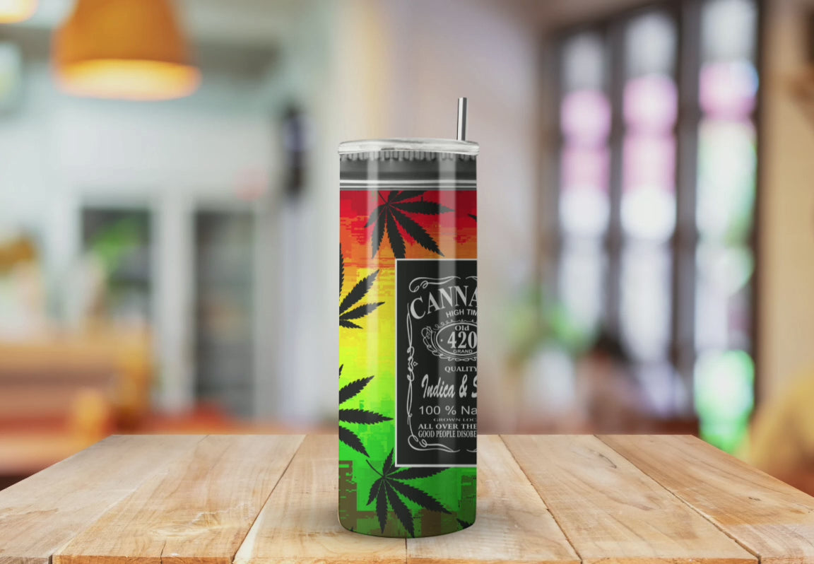 Rasta Cannabis Weed Nutritional Baggy  - Fully Completed Tumbler Skinny Straight 20/30oz