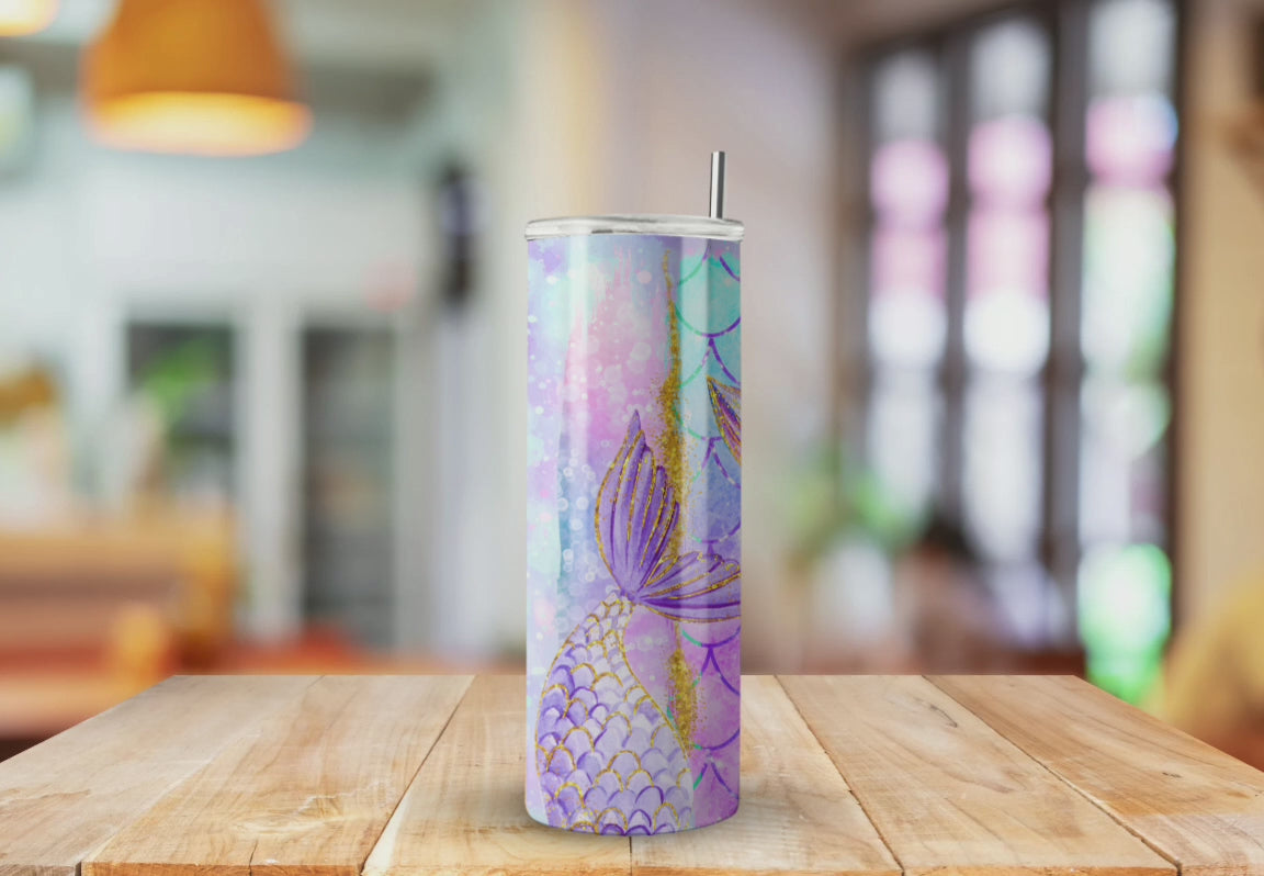 Girly Mermaid Tail Glitter Patterns - Fully Completed Tumbler Skinny Straight 20/30oz