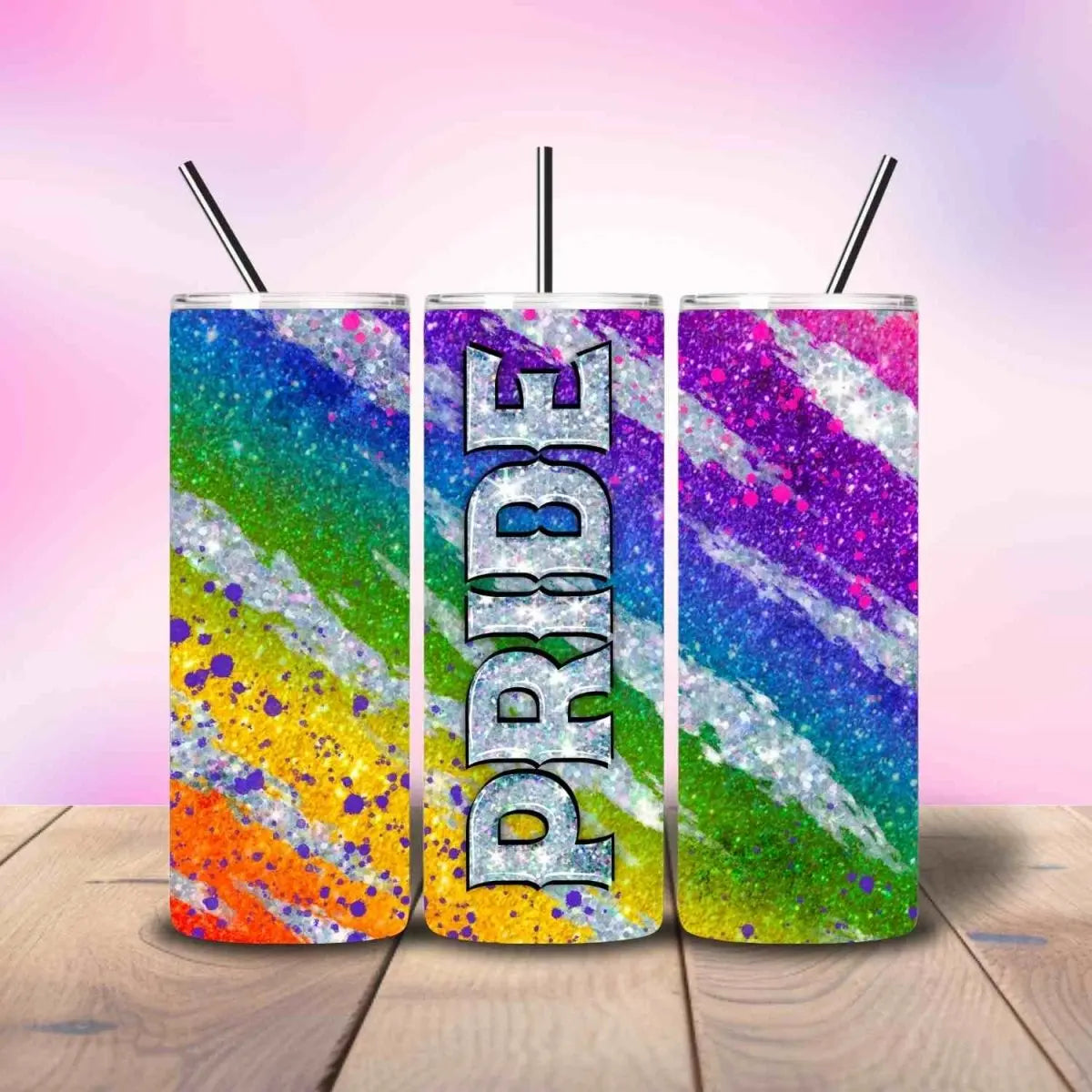 Pride Bold Font Glitter Brush Strokes - Fully Completed Tumbler Skinny Straight 20/30oz - Savvy Crafters Vinyl & Gifts
