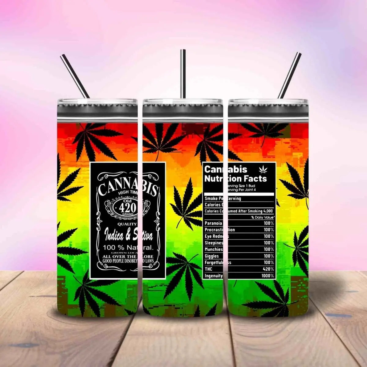 Rasta Cannabis Weed Nutritional Baggy - Fully Completed Tumbler Skinny Straight 20/30oz - Savvy Crafters Vinyl & Gifts