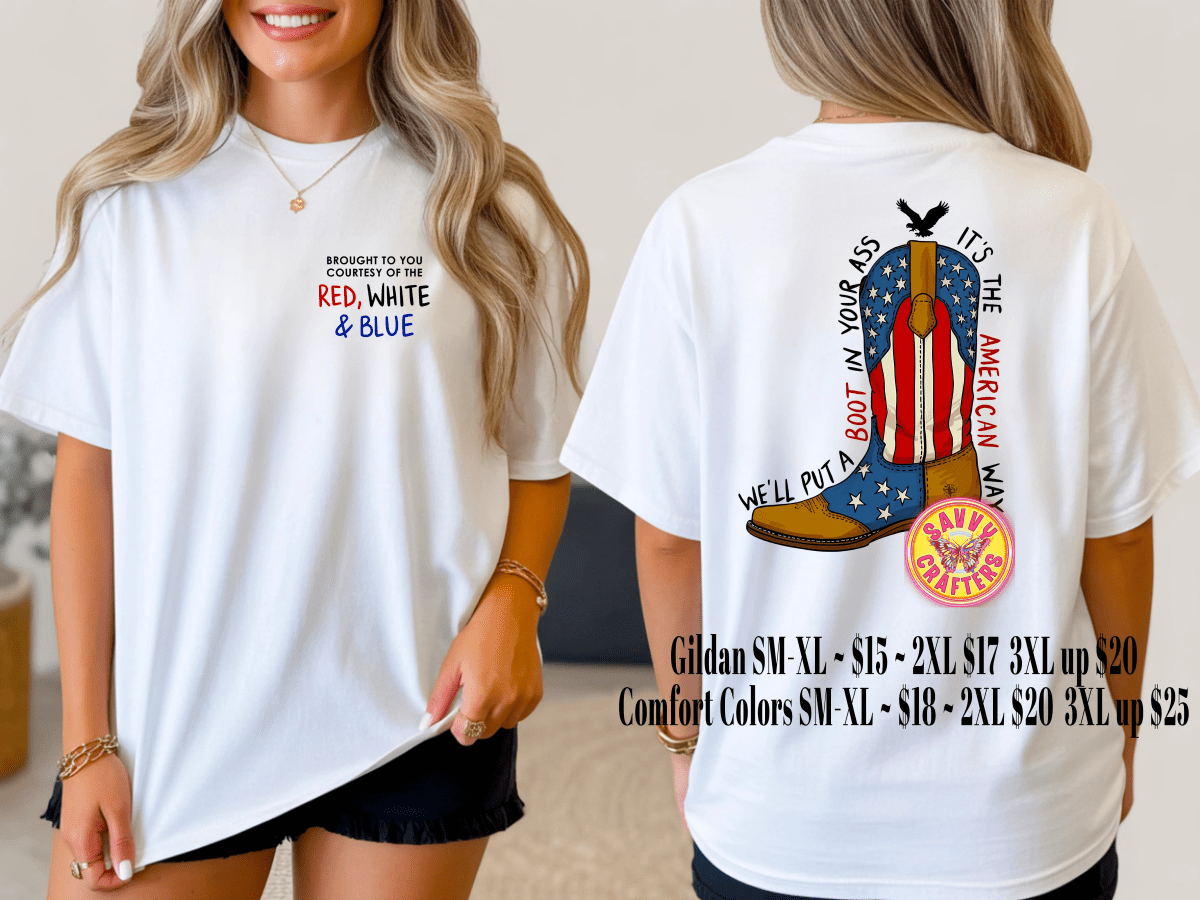 Red White & Blue Patriotic Boot T-Shirt | Western USA Graphic Tee - Savvy Crafters Vinyl & Gifts
