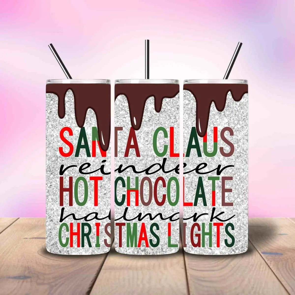 Santa Claus Hot Chocolate Christmas Lights - Fully Completed Tumbler Skinny Straight 20/30oz - Savvy Crafters Vinyl & Gifts