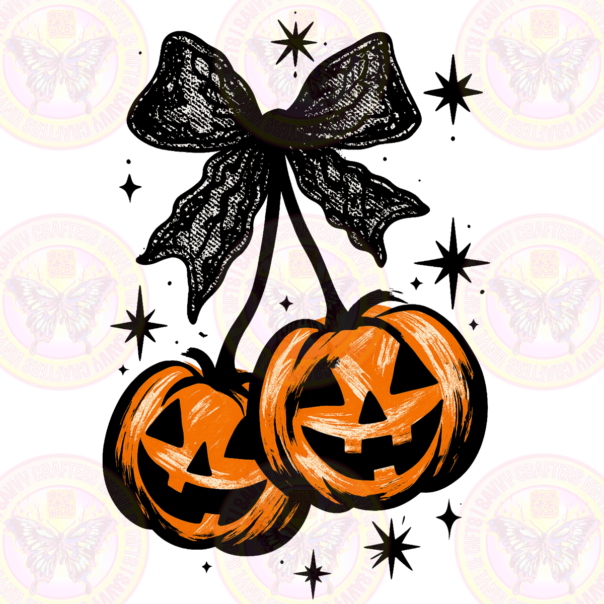 Smiley Pumpkin and Stars Coquette Black Lace Bow - Savvy Crafters Vinyl & Gifts
