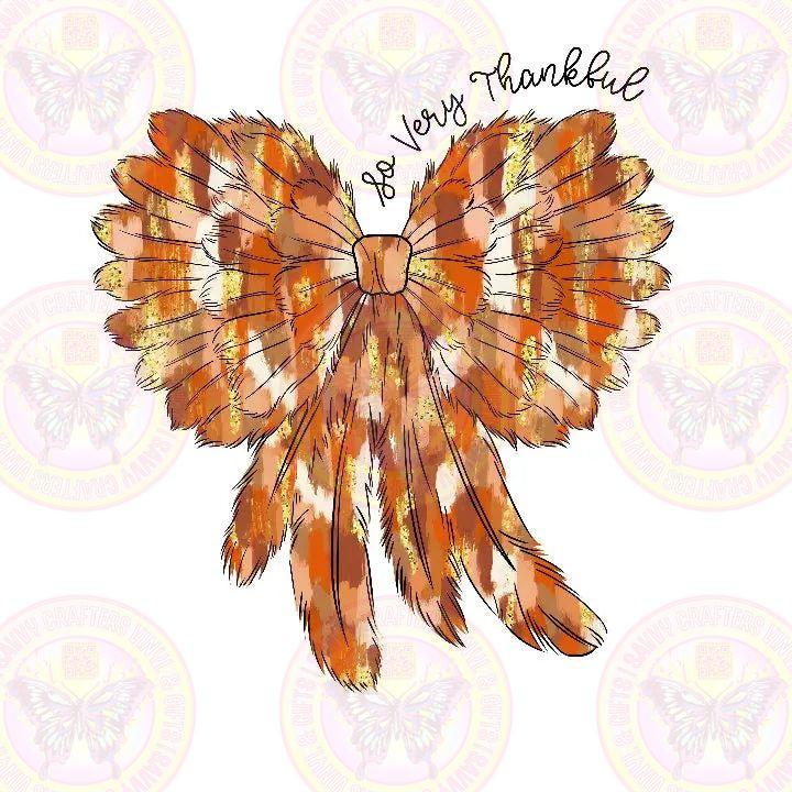 So Very thankful Coquette Turkey Feather Bow Transfer - Savvy Crafters Vinyl & Gifts