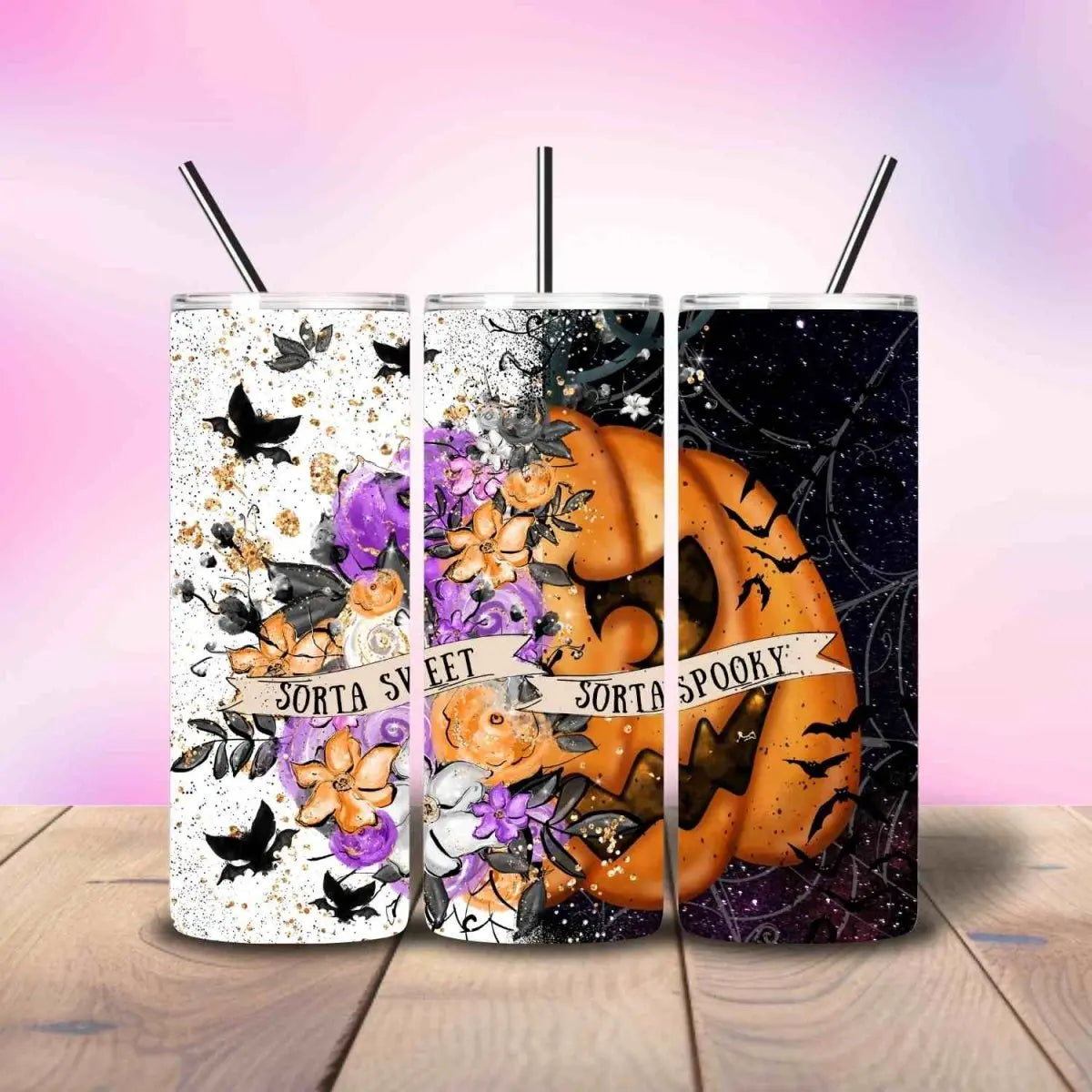 Sorta sweet Sorta Spooky Pumpkin Halloween - Fully Completed Tumbler Skinny Straight 20/30oz - Savvy Crafters Vinyl & Gifts