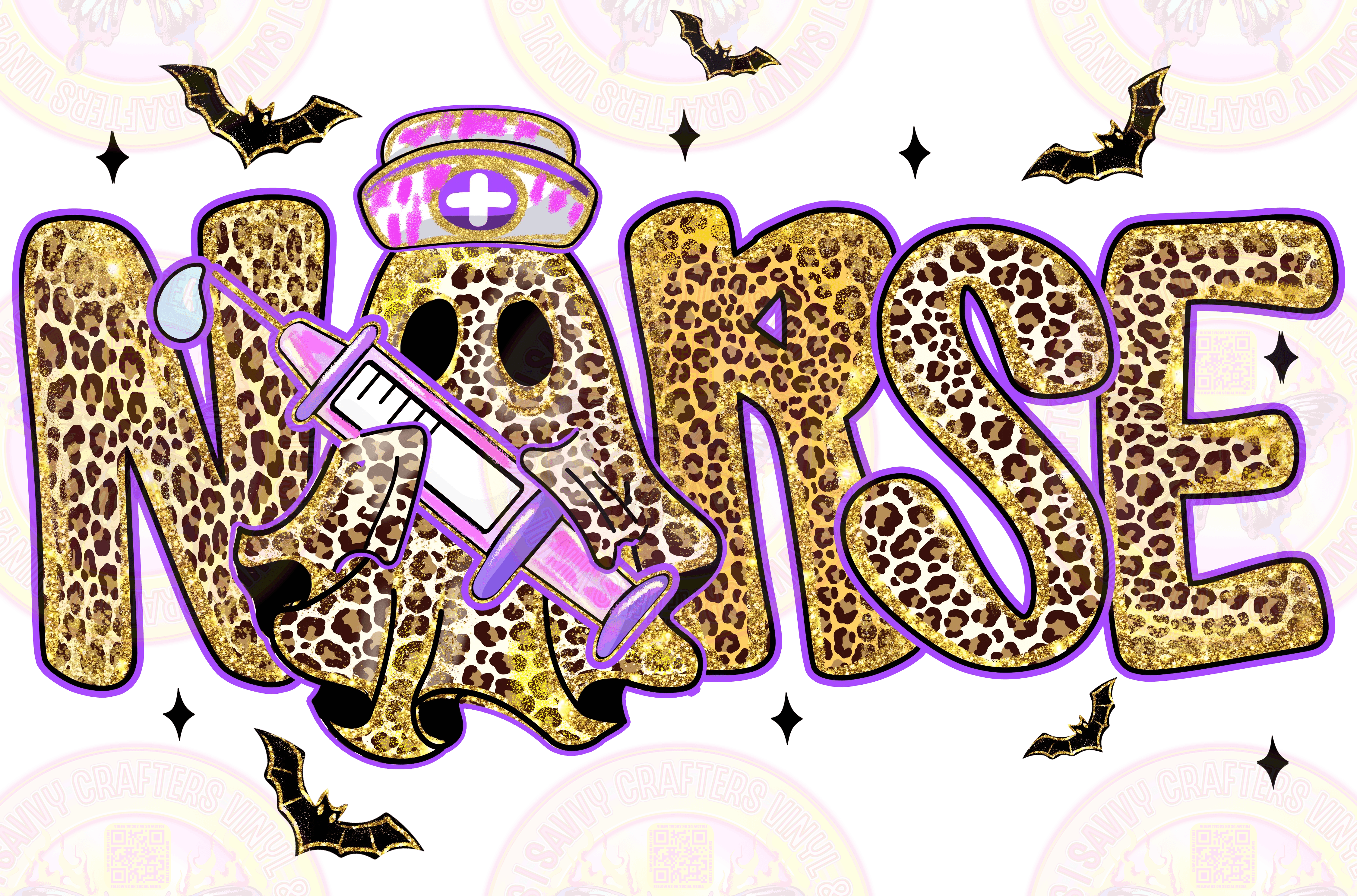 Spooky Ghost Nurse Leopard & Retro Font - Savvy Crafters Vinyl & Gifts