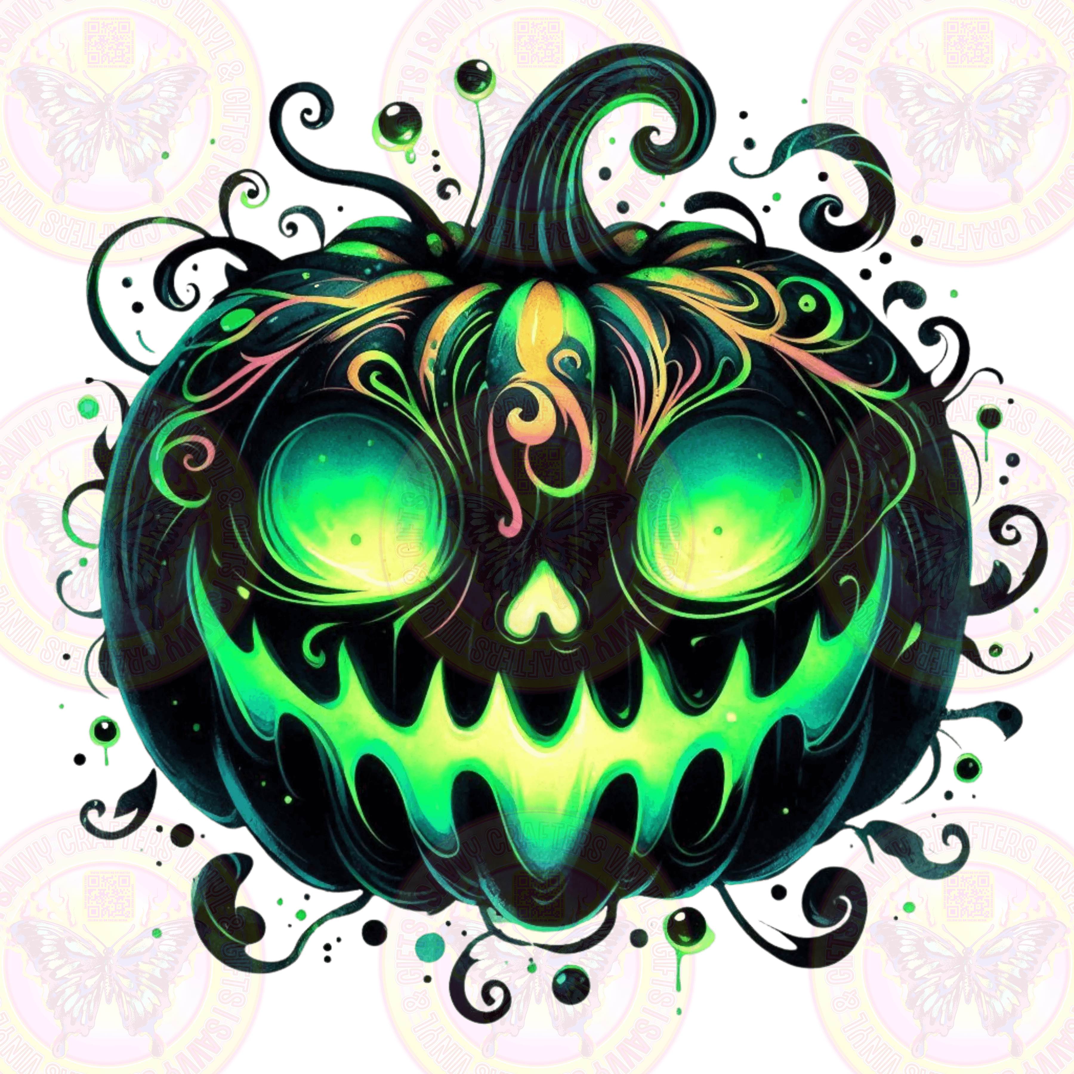 Spooky Horror Pumpkin Halloween Green Lit - Savvy Crafters Vinyl & Gifts