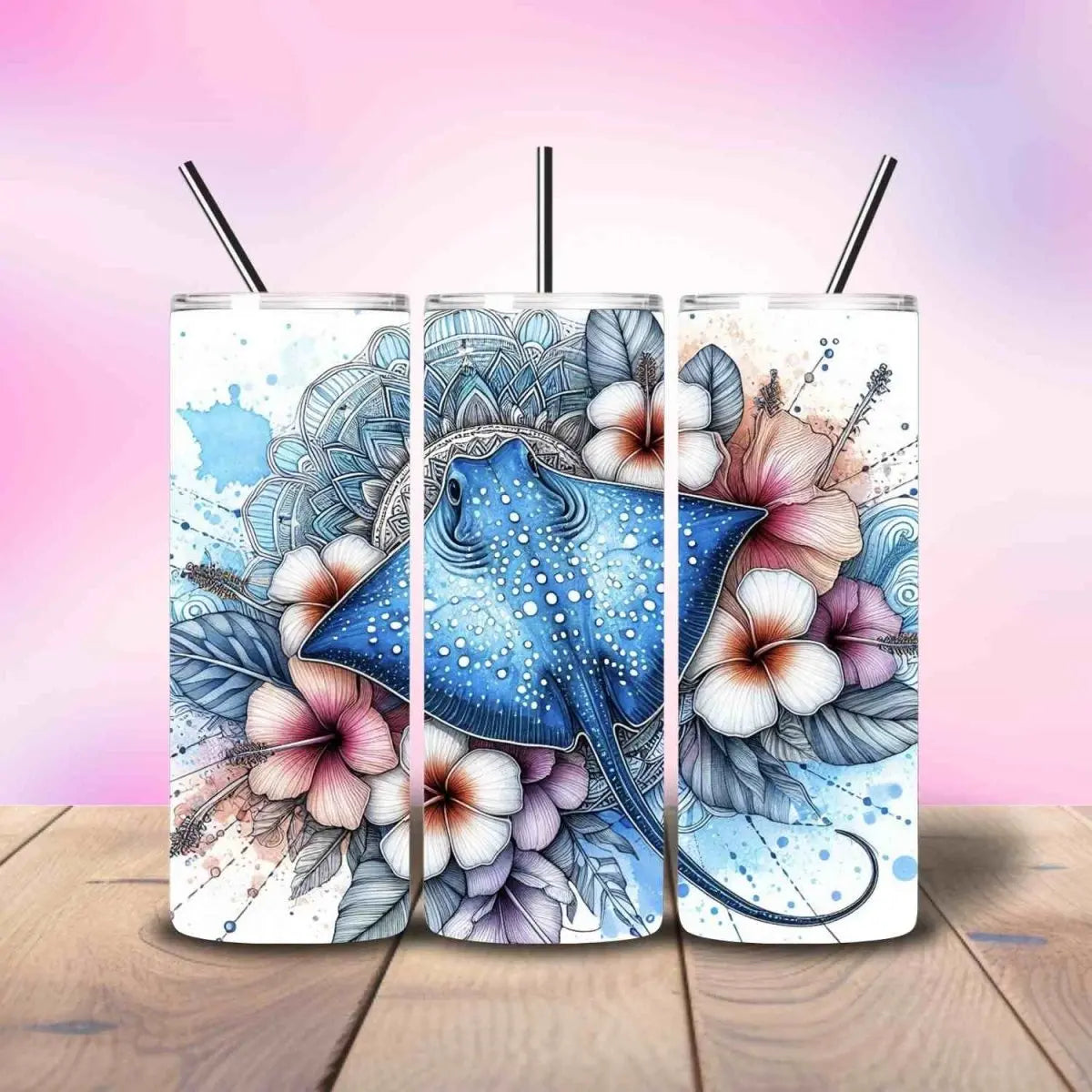 Stingray Beachy Watercolor Vibes Boho - Fully Completed Tumbler Skinny Straight 20/30oz - Savvy Crafters Vinyl & Gifts