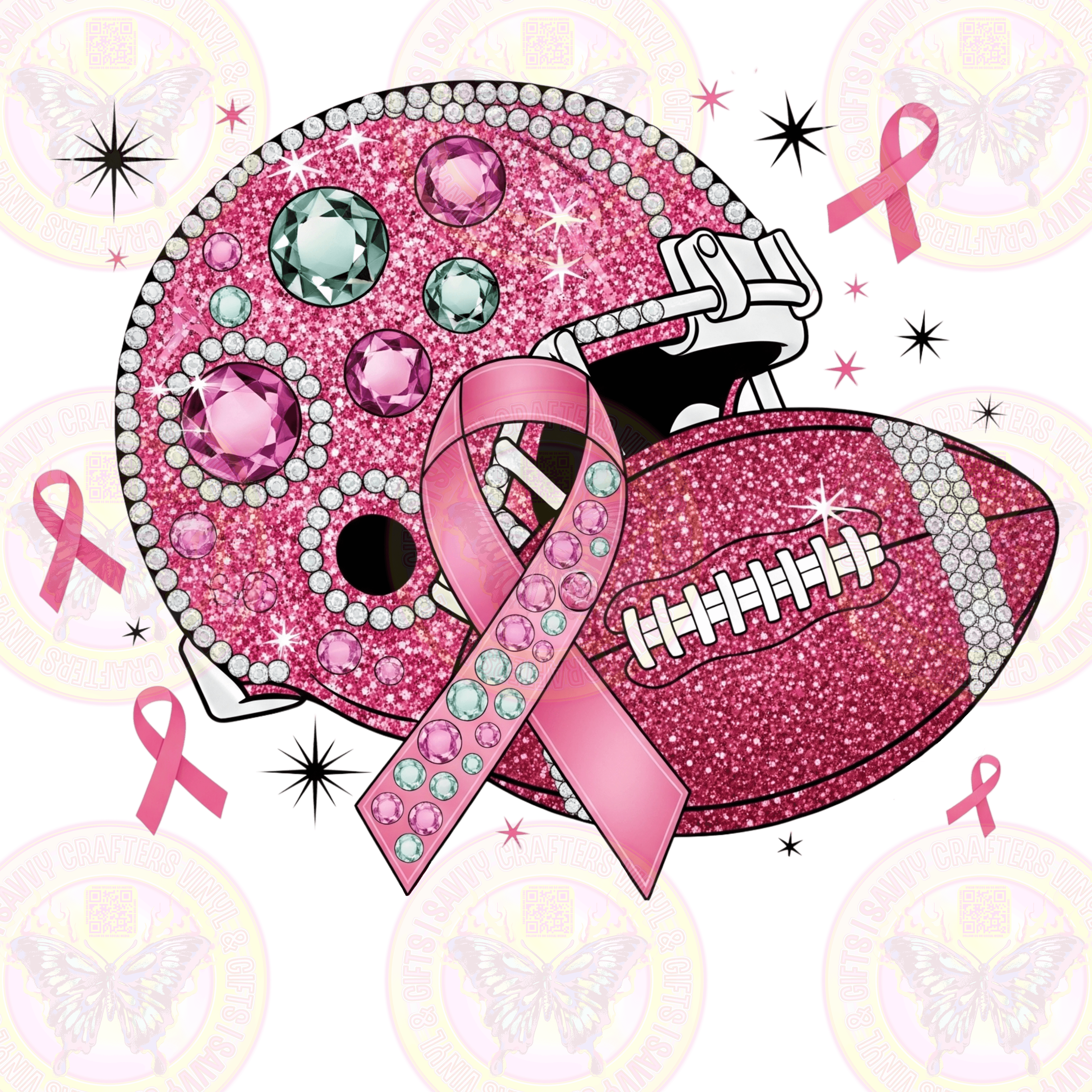 Tackle Breast Cancer Gemstones and Football BCA - Front - Savvy Crafters Vinyl & Gifts