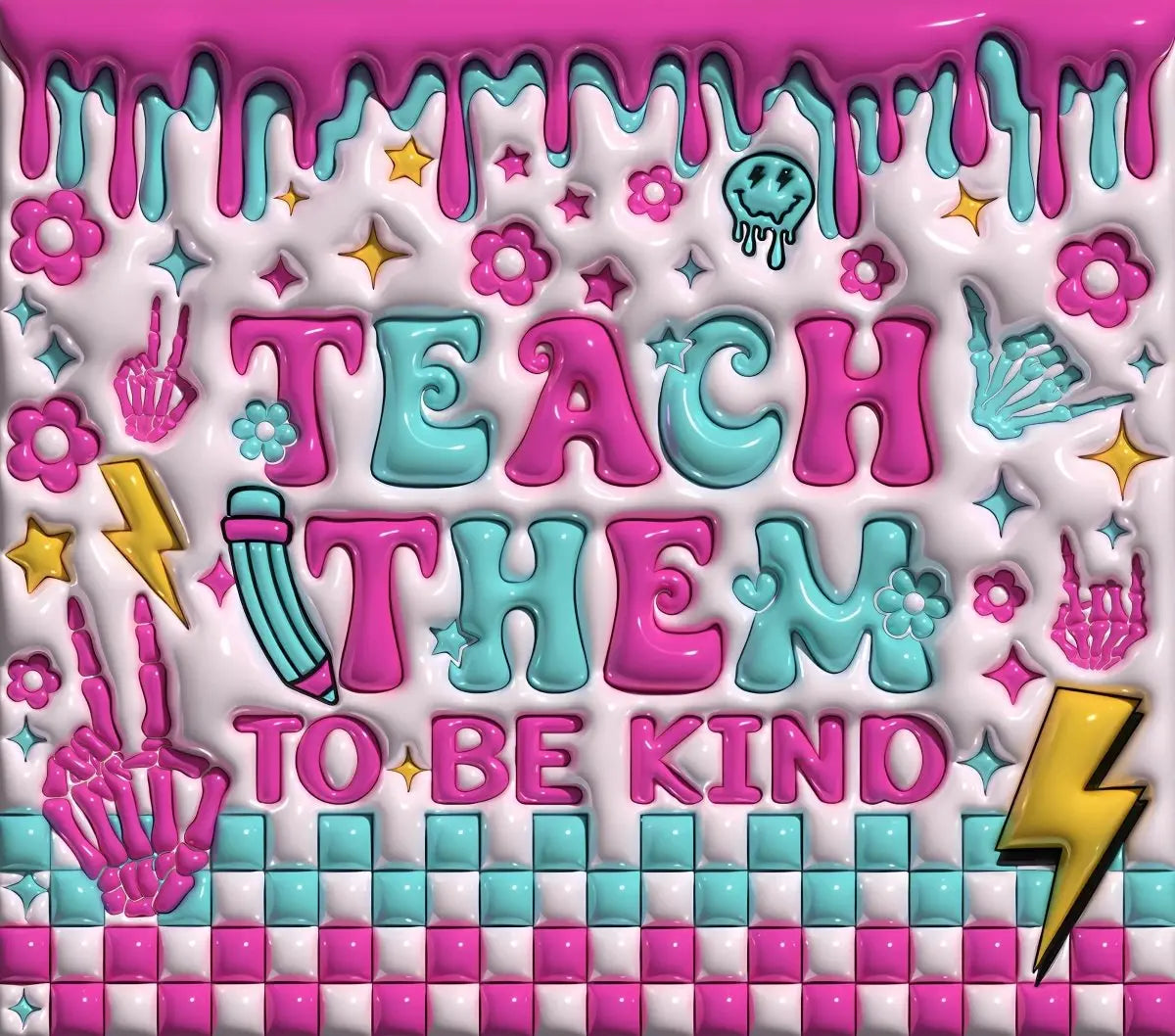 Teach them to be kind 3D 20 Oz Skinny Tumbler Customized - Savvy Crafters Vinyl & Gifts