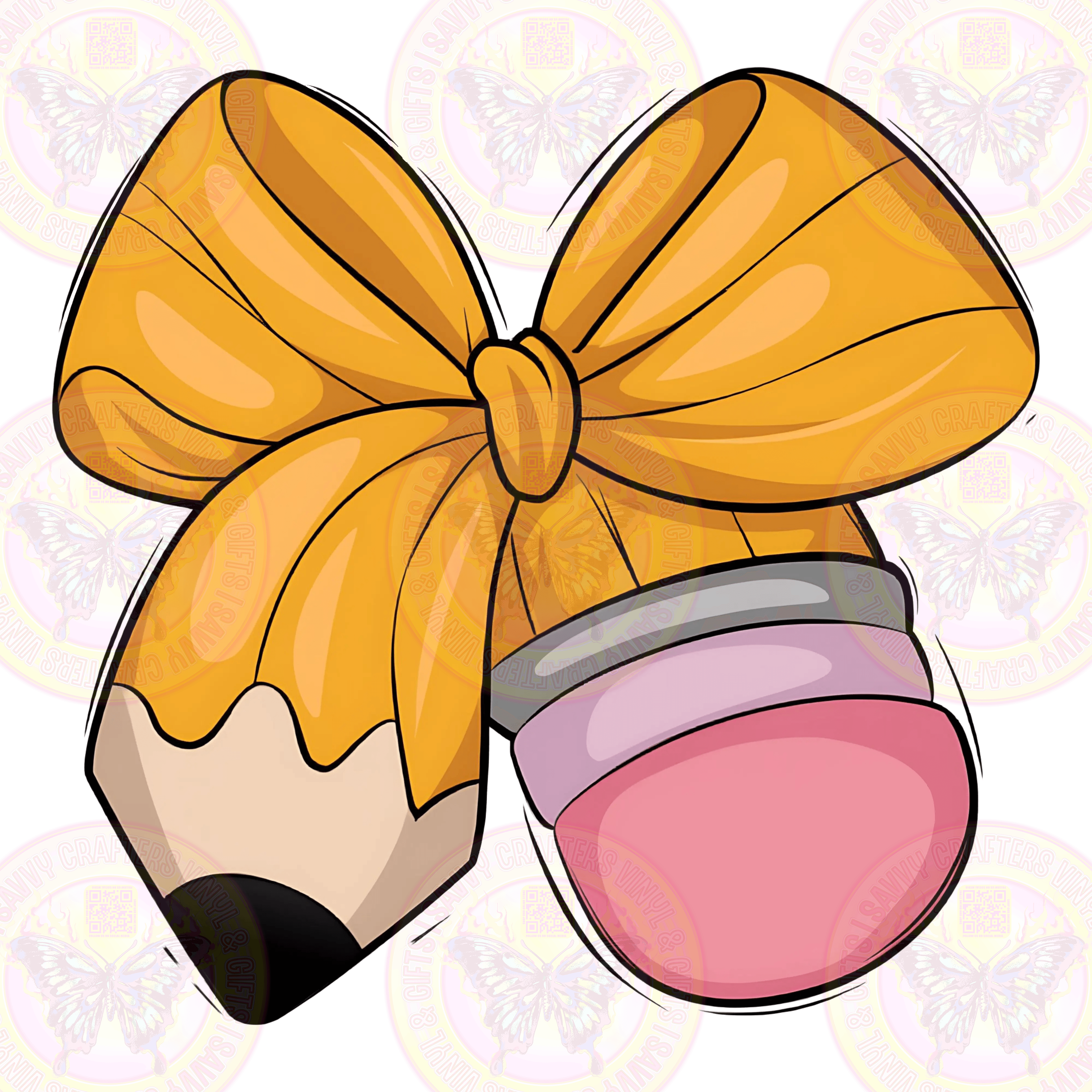 Teacher Coquette Pencil Bow DTF Transfer Ready to Press - Savvy Crafters Vinyl & Gifts