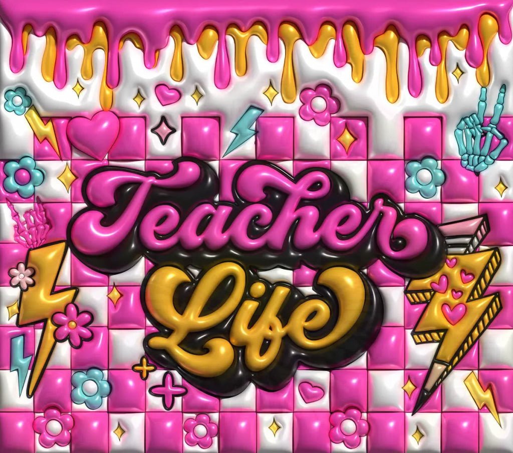 Teacher Life Groovy 3D 20oz Tumbler Wrap Straight - Savvy Crafters Vinyl & Gifts