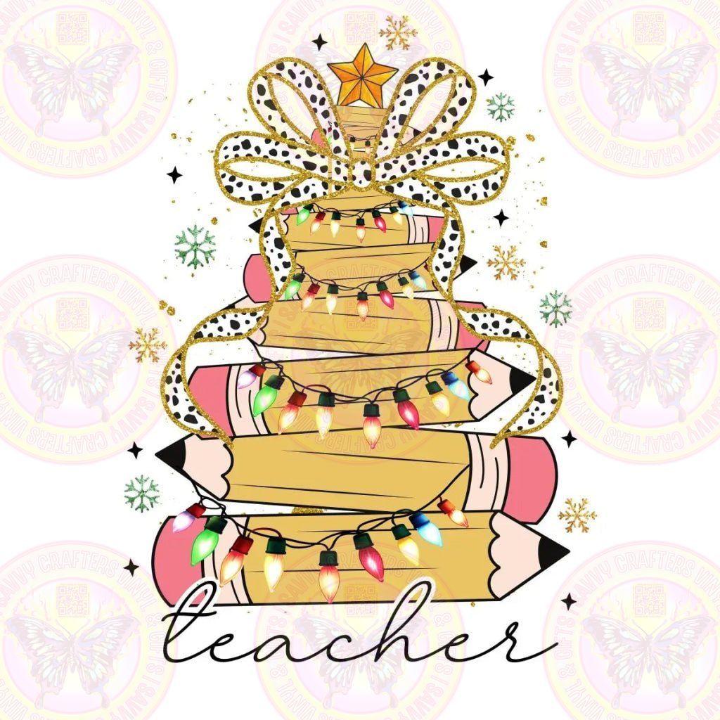 Teacher Pencil Christmas Tree with Bow - Savvy Crafters Vinyl & Gifts