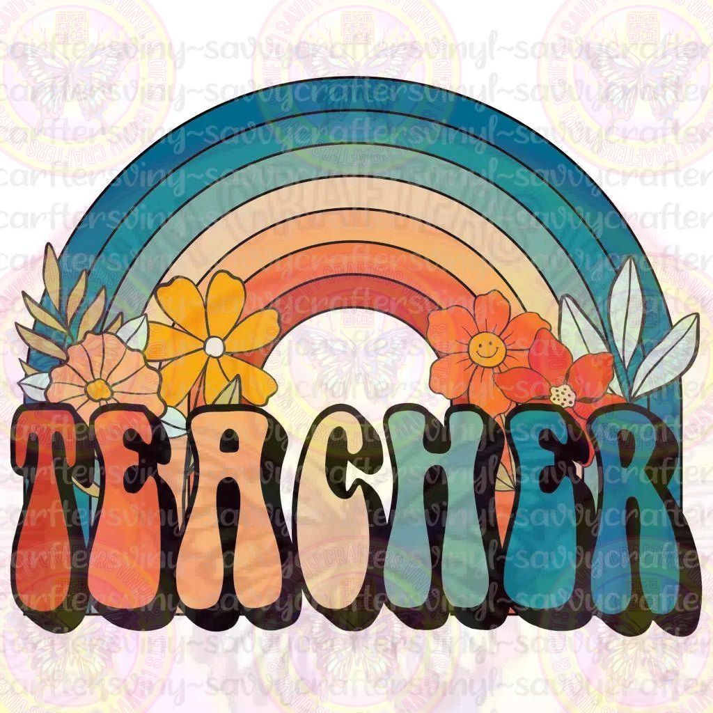 Teacher Retro Rainbow - Savvy Crafters Vinyl & Gifts