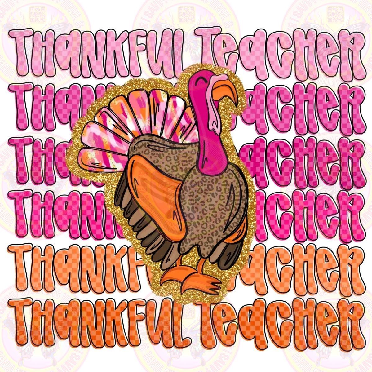Thankful teacher Hot Pink Girly Retro Transfer - Savvy Crafters Vinyl & Gifts