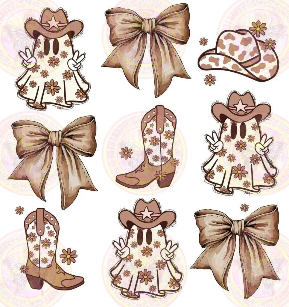 Western Spooky Ghost Cowboy Tan Coquette Checker - Savvy Crafters Vinyl & Gifts