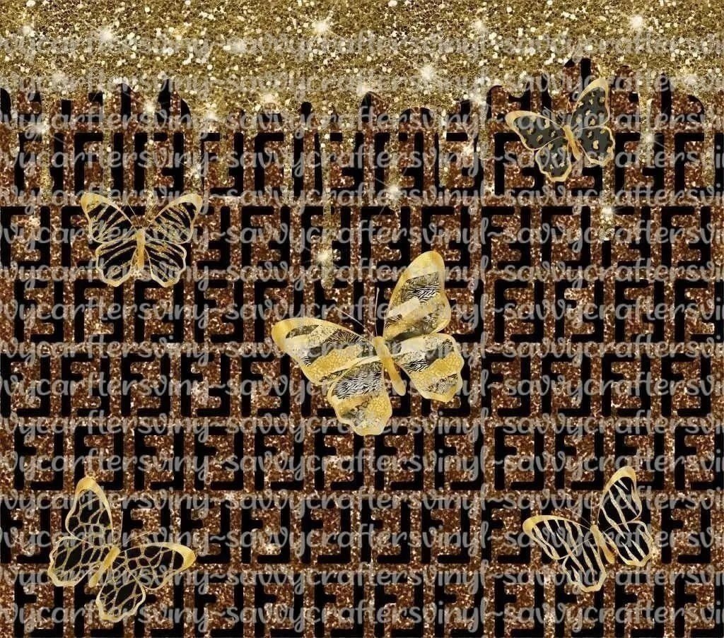 Designer Drippin Gold Butterflies 20oz Tumbler Wrap - Savvy Crafters Vinyl & Gifts