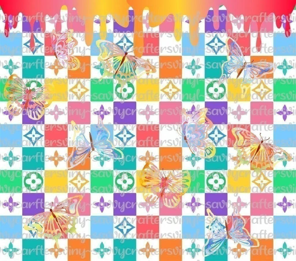 Designer Rainbow with Butterflies 20oz Tumbler Wrap - Savvy Crafters Vinyl & Gifts