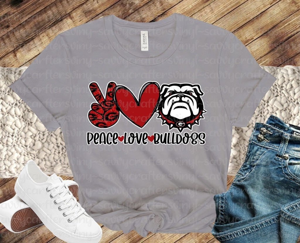 Peace Love Bulldogs Red Heart - Savvy Crafters Vinyl & Gifts