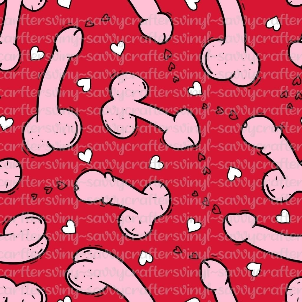 Pink Peens with Hearts On Red - Savvy Crafters Vinyl & Gifts