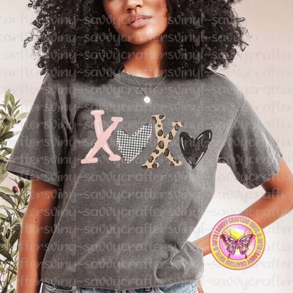 XOXO Valentines - Comfort Color Tee - Pepper - Savvy Crafters Vinyl & Gifts